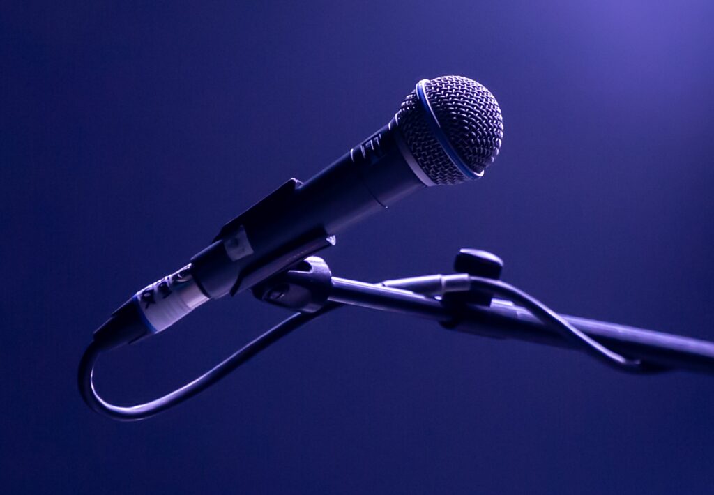 microphone against blue background